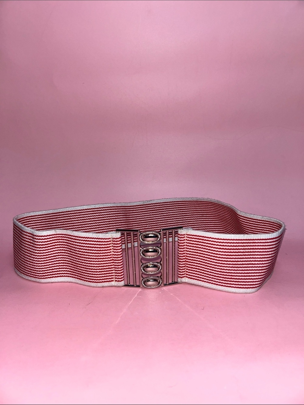 Striped Elastic Waist Belt in Pink and White